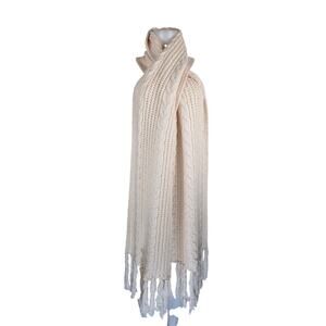 Torrid Powder Puff Cable Knit Fringe Scarf Shoulder Wrap One Size NWT